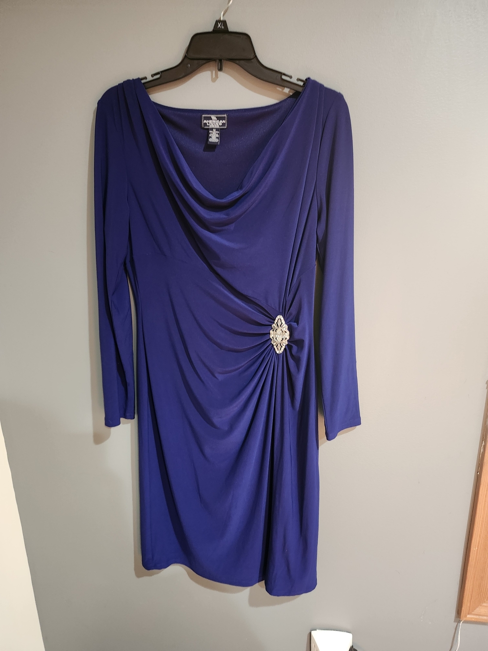 American Living Royal Blue Draped Cocktail Dress with Embellished Waist Size 12